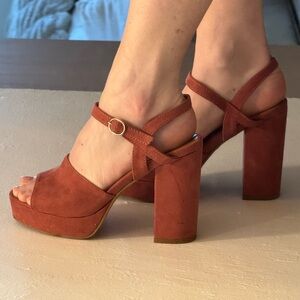 Pink Suede Block Heel Platforms